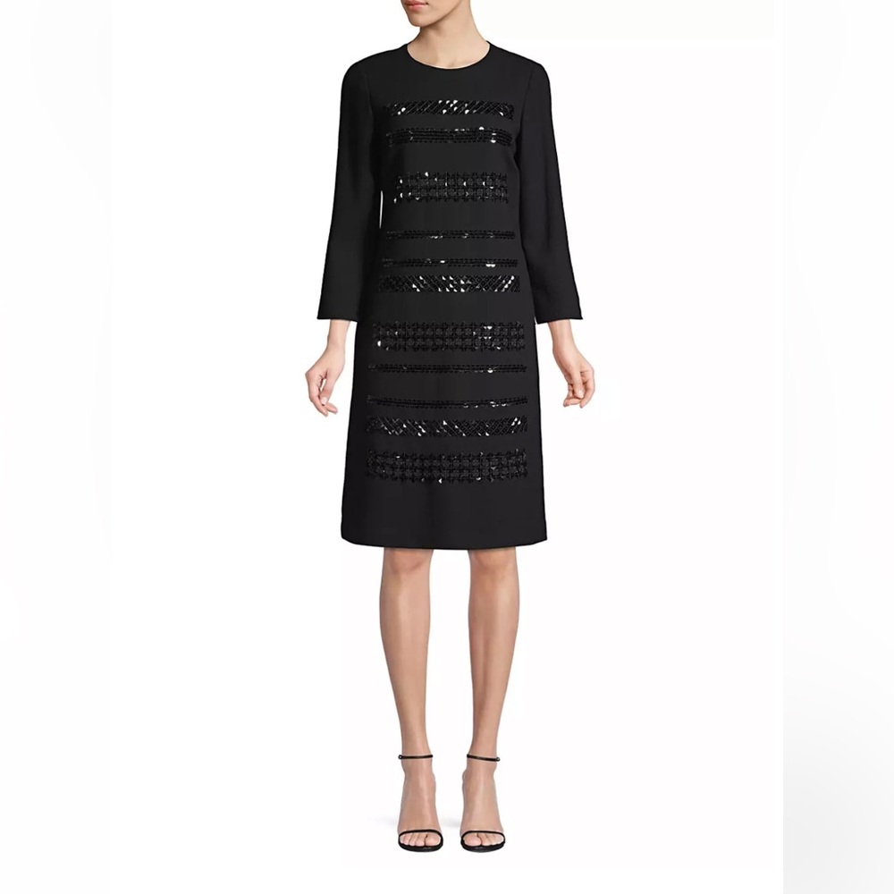 Lafayette 148 New York Giovanetta Embellished Dress Womens SZ XS Black Wool NEW‎